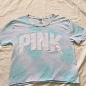 PINK women’s XS blue and white tie dye logo shirt